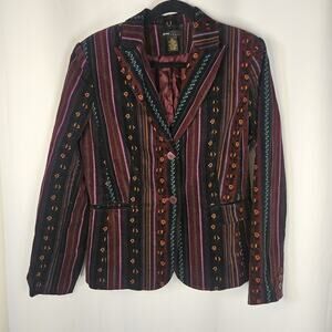 Vtg Grace Elements Corduroy Velvet Blazer Jacket Sz 10 Boho Glam Aztec